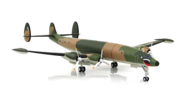 Front starboard side view of the 1-200 scale diecast model Lockheed EC-121R "BatCat" S/N 145925. Of the 553rd reconnaissance Squadron, 553rd Reconnaissance Wing, United States Air Force, December 1970 - Hobby Master HL9018